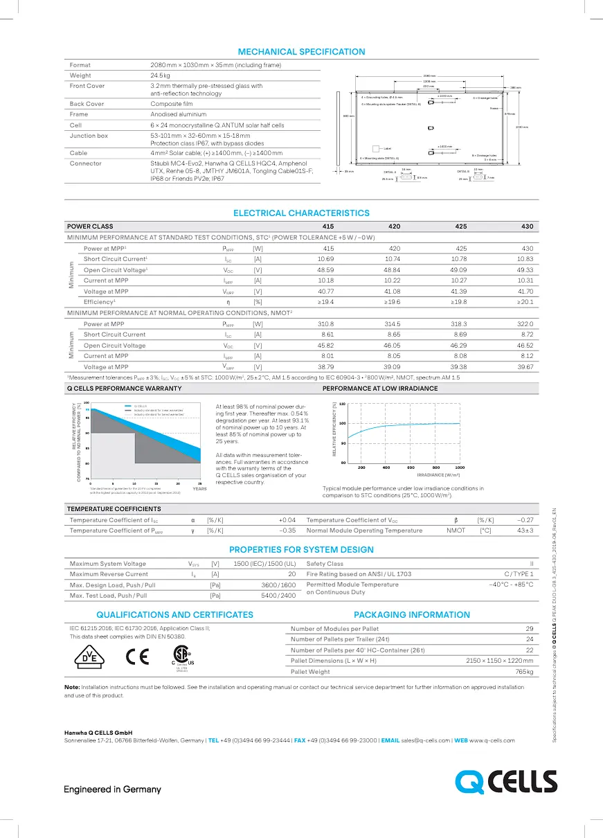 430 Watt A+ Class Bıfacıal Monokristal Q Cells Güneş Paneli-detail